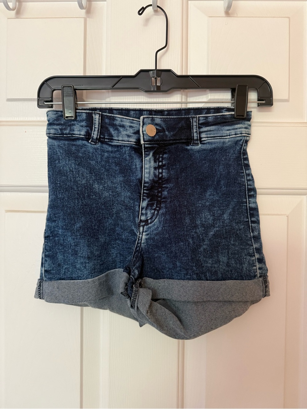 H&M Dark Blue High-Waist Rolled Cuff Denim Shorts